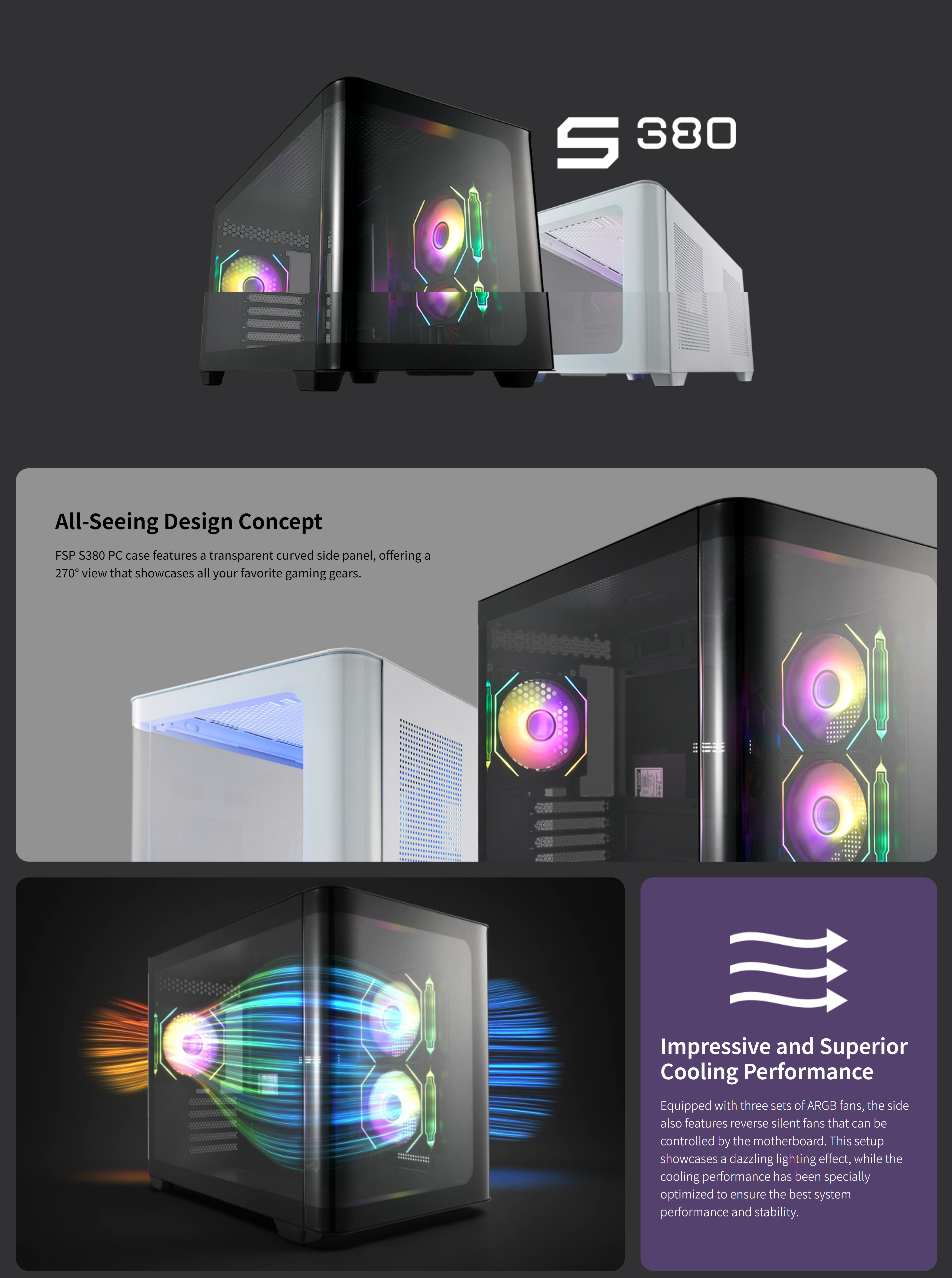 A large marketing image providing additional information about the product FSP S380 Mid Tower Case - Black - Additional alt info not provided